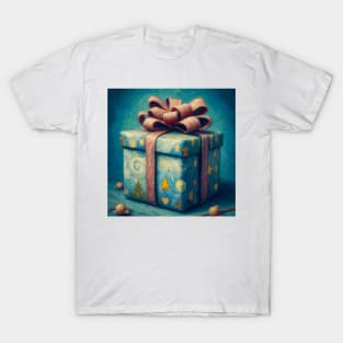 It’s All in the Bow - Fancy Blue Present - Oil Painting turned Digital Art in the Style of Van Gogh T-Shirt